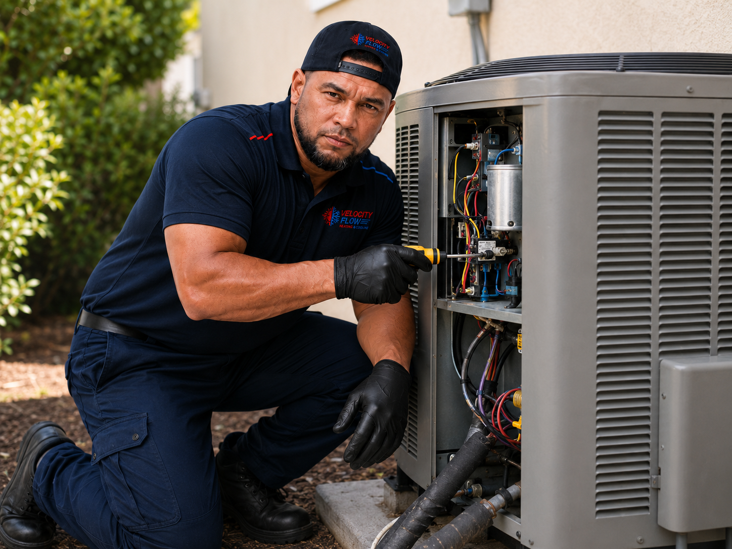 Velocity Flow technician working on an HVAC system